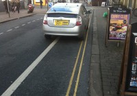 Contra-flow bike lane by Wetherspoons - constantly parked on by taxis!